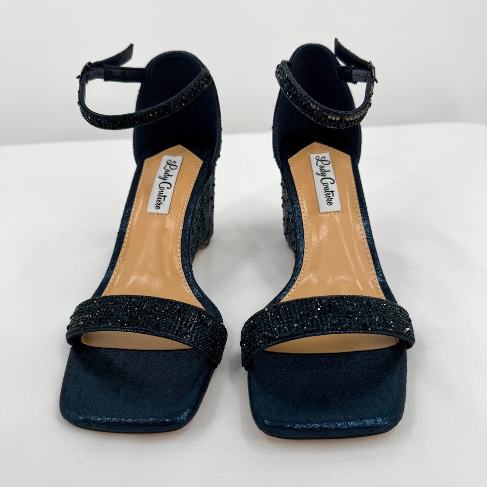 Black Beaded Ankle-Strap Wedge Sandals - Picture 5 of 16